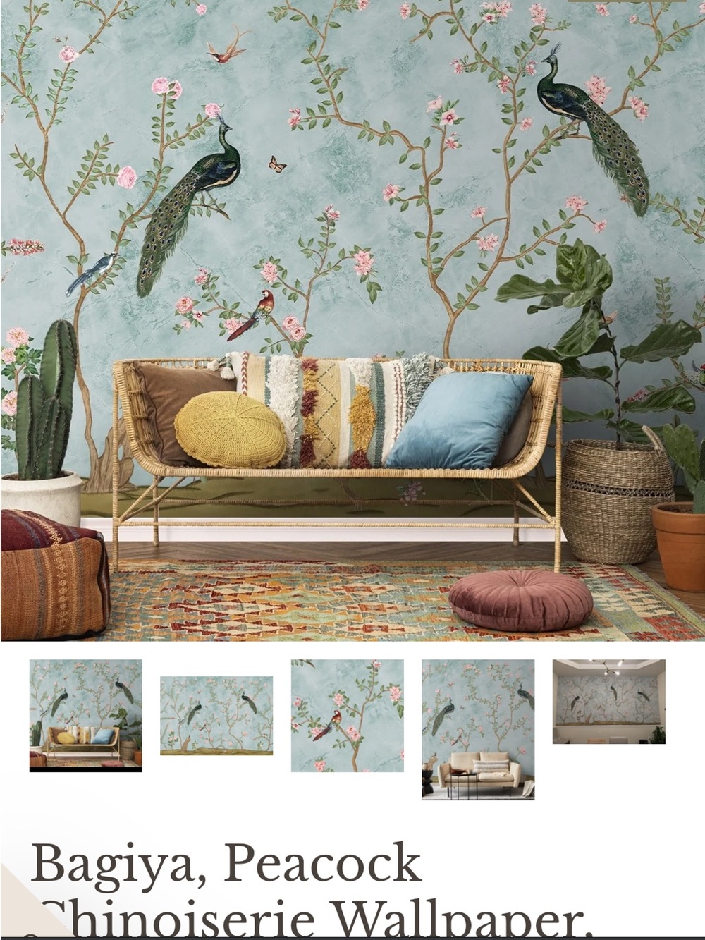 Peacock Chinoiserie Wallpaper - Blue & Green